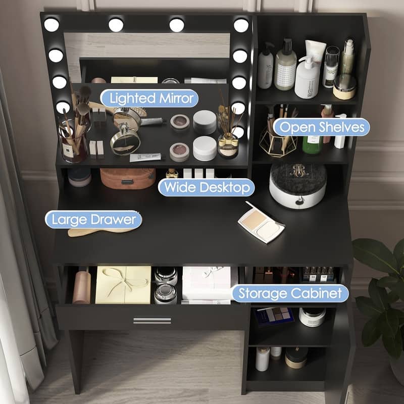 Vanity Dresser with Mirror Set Storage Drawers Luxury Furniture