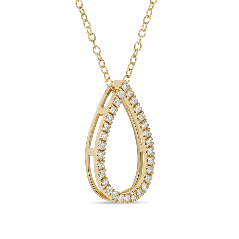 1/6ct - 1ct TDW 14K Gold Open Pear Diamond Pendant Necklace for Women