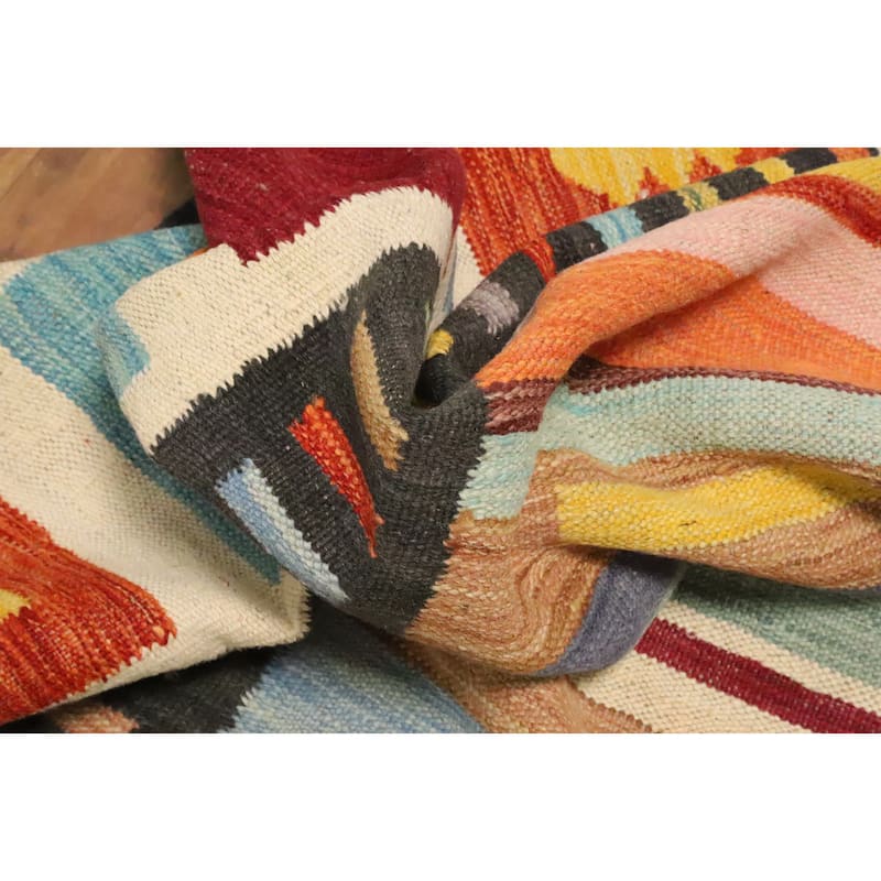 Hand Woven Oriental 100% Wool Carpet Southwestern Tribal Multi-Colored Kilim Area Rug - 9' 7'' X 6' 7''