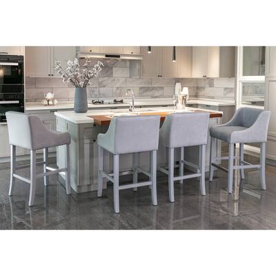Modern PU Upholstered Bar Stools with Swivel Barstools Adjusatble Seat Height for Home Pub Kitchen Island (Set of 2), Black