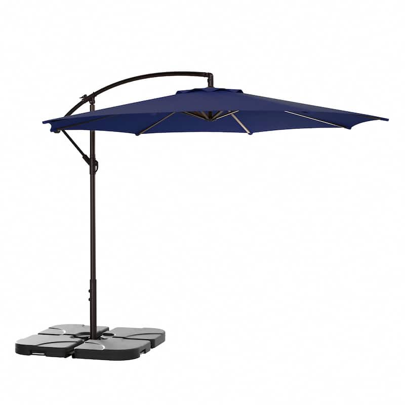 Steele 10-ft. Offset Patio Umbrella with Weight Base Stand - Navy Blue