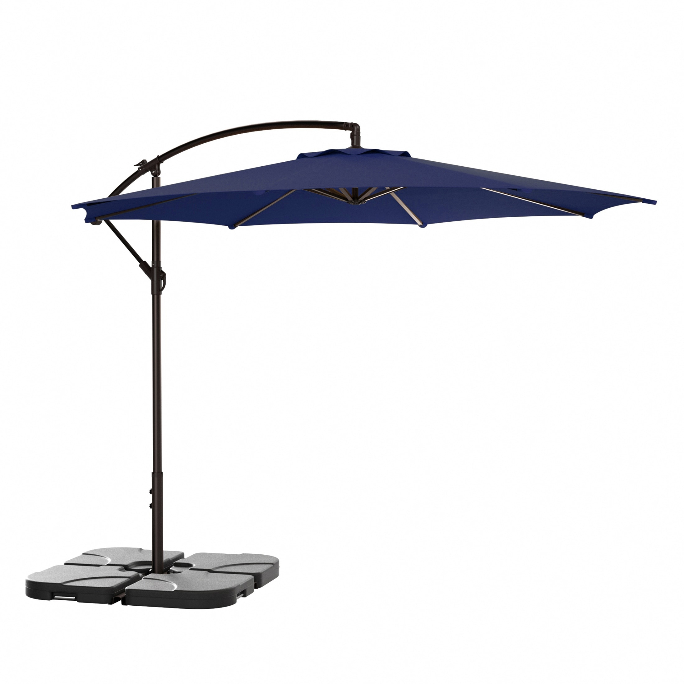 blue patio umbrella with stand 9ft Base and Remote Control, Bring cool Westin Furniture 10' Cantilever Hanging