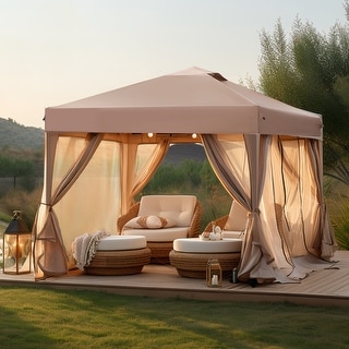 10' x 10' Pop Up Height Adjustable Canopy Tent with Netting, Instant Gazebo, Ez up Screen House Room with Carry Bag