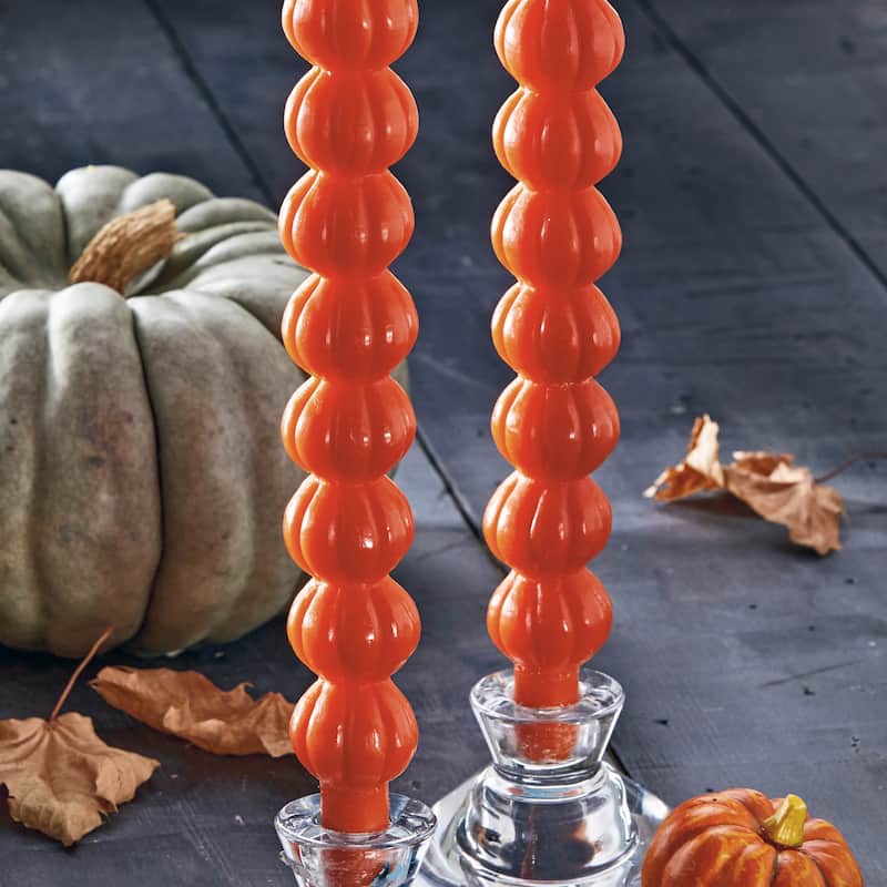 Pumpkin Taper Candles - Orange Halloween Flame Candles, 14 Hour Burn Time, 1.5x1.5x12 inches, Paraffin Wax, Novelty Decor