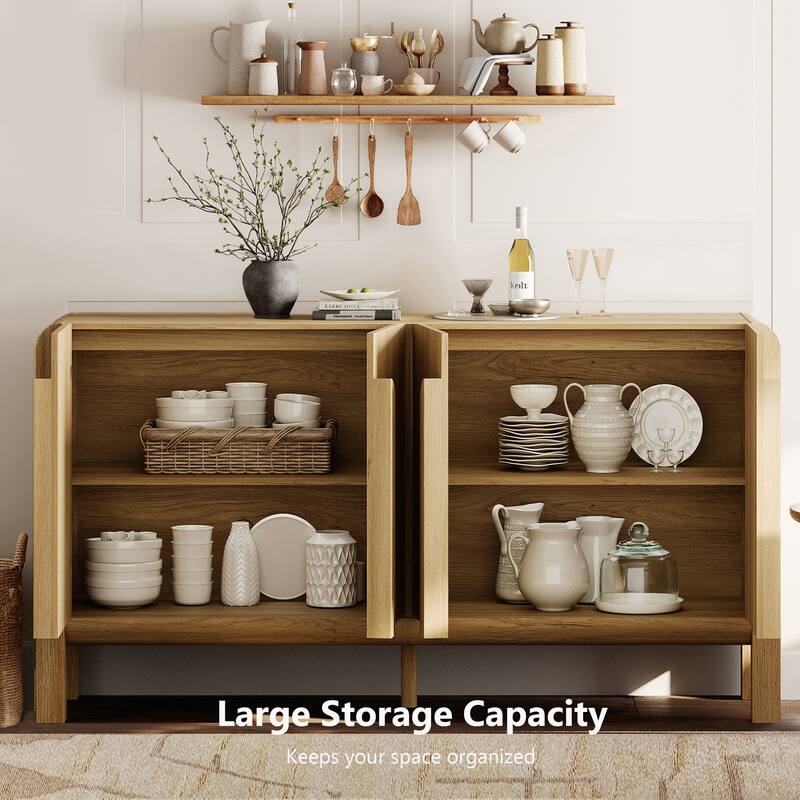 WAMPAT 3-Piece Sideboard Buffet With Storage, Mid-Century Modern 126" Wood Credenza With Doors And Adjustable Shelves