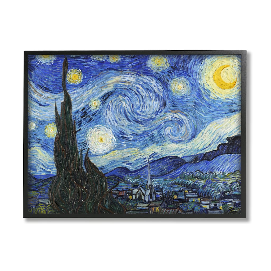Stupell Van Gogh Starry Night Post Impressionist Painting Framed Giclee Texturized Art by Vincent Van Gogh