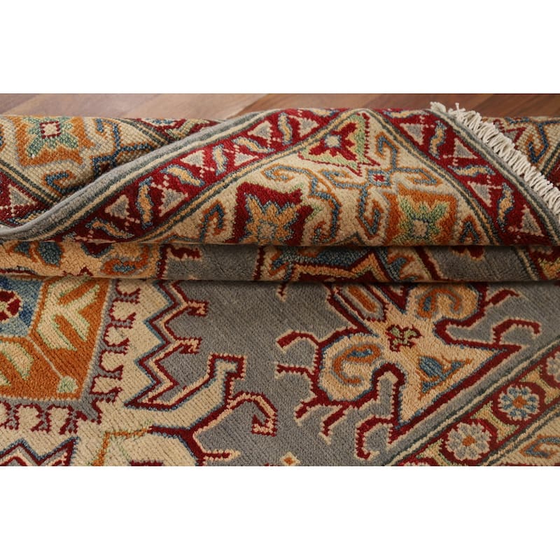 Kazak Accent Rug Handmade Traditional Grey Wool Carpet - 4'1" x 6'0"
