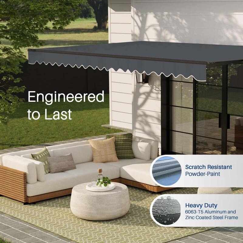 ALEKO Caribbean Manual Retractable Patio Awning - Black Frame - Charcoal Gray - 13 x 10 Feet