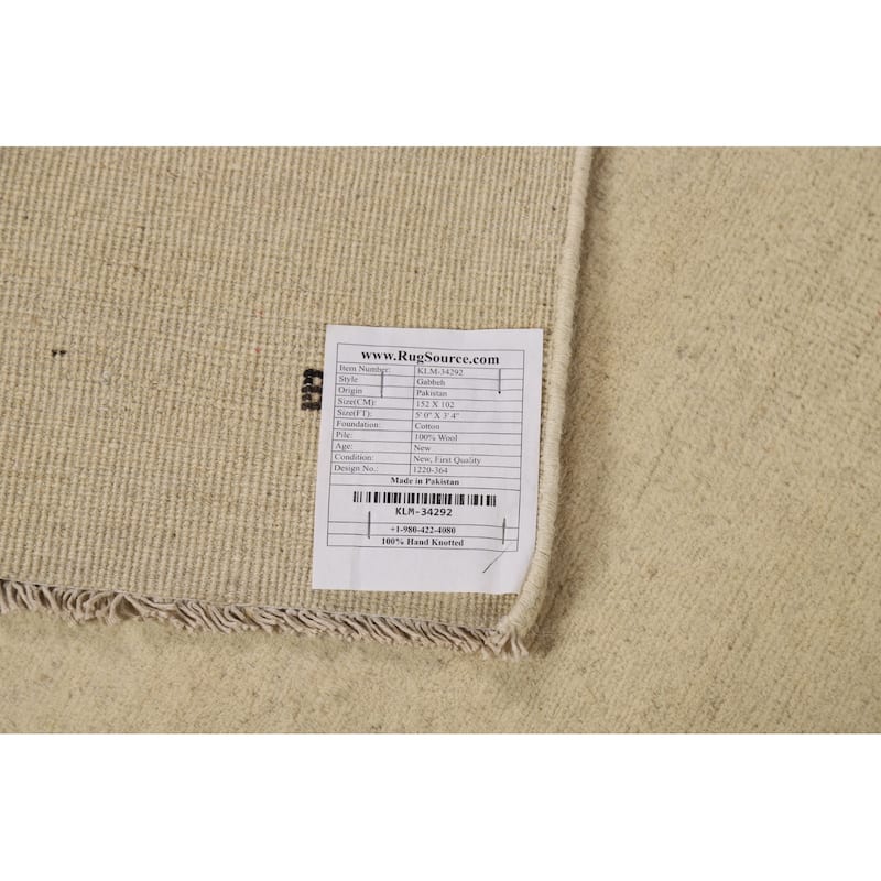 Modern Gabbeh Oriental Foyer Rug Hand-Knotted Wool Carpet - 3'4"x 5'0"
