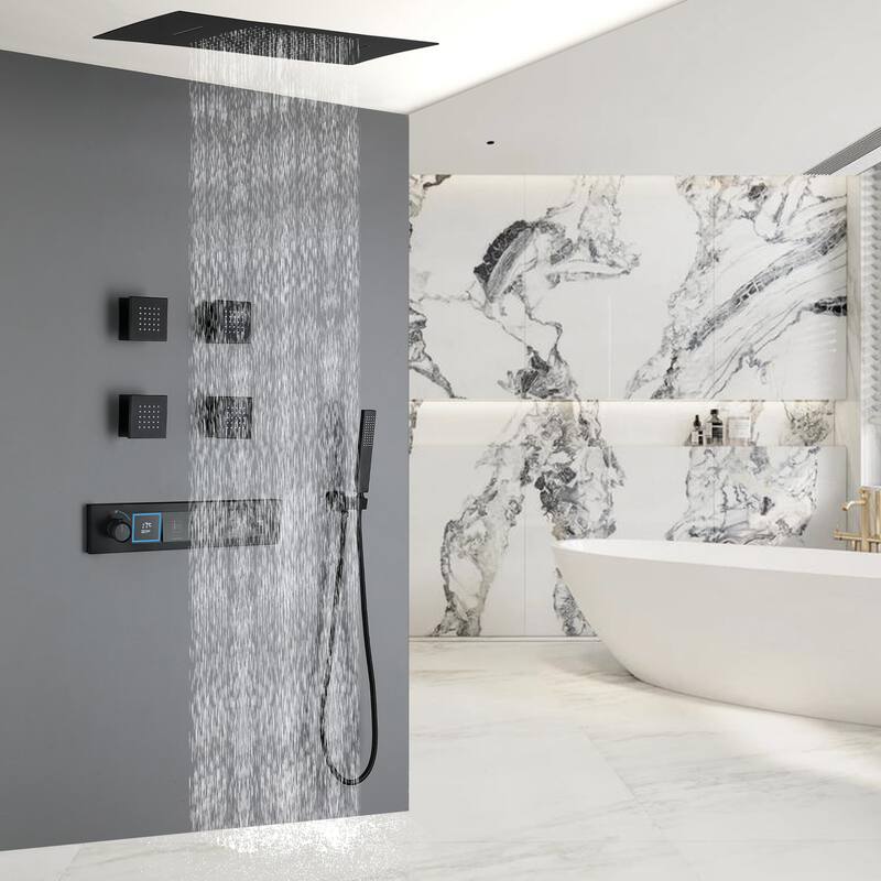 Modland Square Digital Rain and Waterfall Shower System with High-pressure Handheld Showerhead & 4 Massage Jets