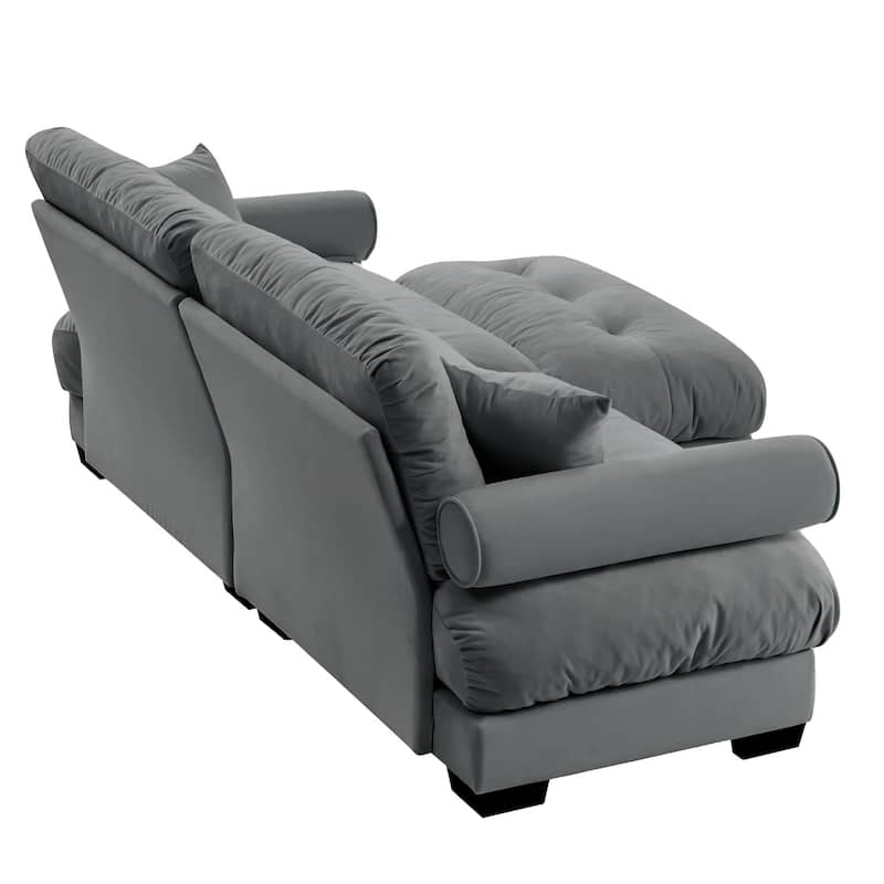 93.7" Velvet Sofa Set with Ottoman for Living Room, 2 Seat Upholstered Couch with Round Arms and Pillows for Bedroom, Office