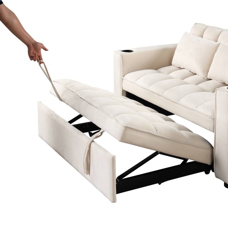55.3" 4-1 Multi-functional Sofa Bed with Cup Holder and USB Port for Living Room or Apartments