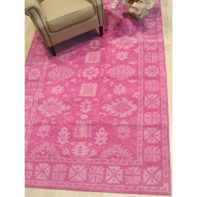 Pink Hand-Tufted Wool Traditional Overdyed Rectangle Rug, 7'9 x 9'9 - Soft wool rug with stylish color fade. - N/A