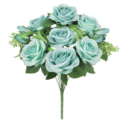 Set of 2 Light Turquoise Artificial Rose Flower Stem Bush Bouquet 18in - 18" L x 10" W x 10" DP