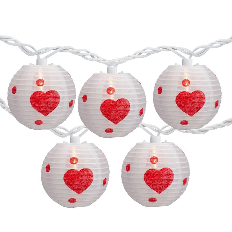 Hearts Paper Lantern Indoor Outdoor Patio Light Set - 8.5' White Wire - 10ct
