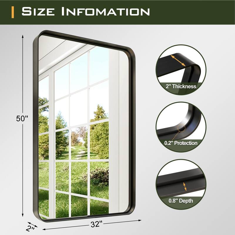 Modern Deep Rectangle Round Corner Wall Mirrors for Bathroom Mirror