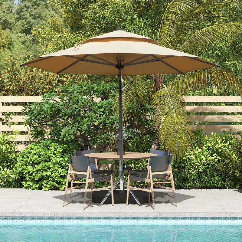 Aluminum Patio Umbrella - 360° Rotation, Hydraulic Lift - Beige(10' Octagonal)