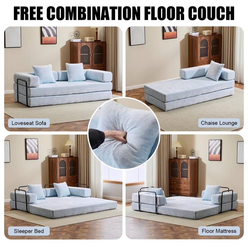Floor Couch,Compression Sofa,Convertible Floor Sofa Bed-with Pillow Back Support Armrest,Comfy Futon Couch Lounge Sleeper Bed
