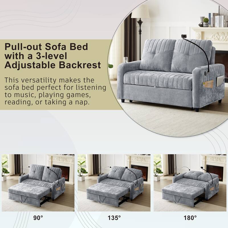 53.9" Modern Loveseat Pull-Out Sofa Bed With Adjustable Backrest