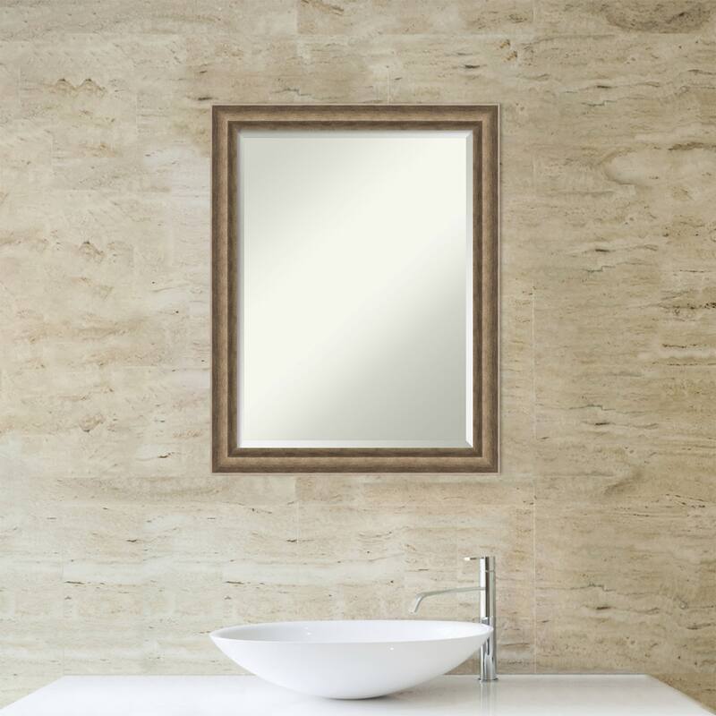 Angled Beveled Wood Framed Bathroom Vanity Wall Mirror