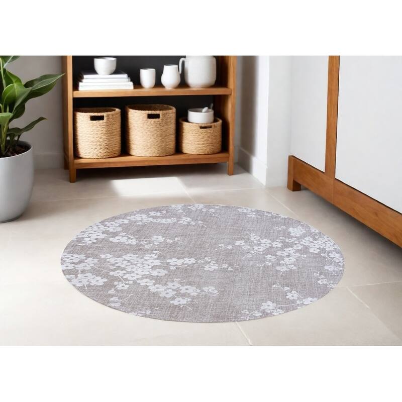 Kojo Geometric Non Skid Woven Area Rug By HomeRoots - 48' X '48' X '0.12 - 48' X '48' X '0.12 - Gray and White - Round