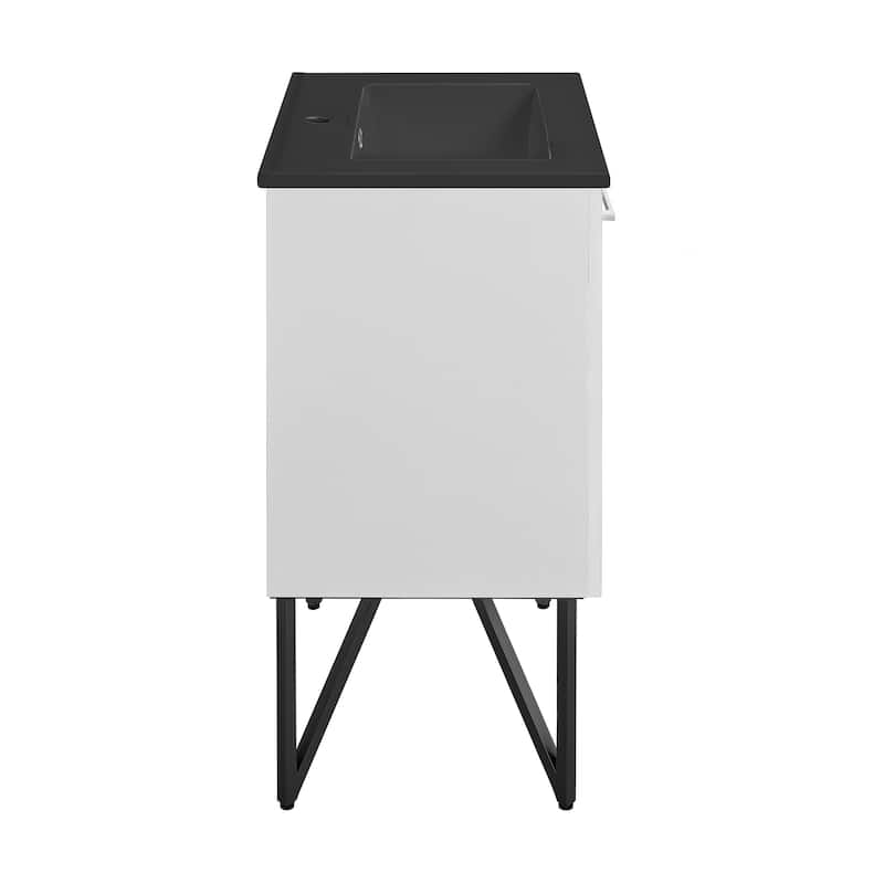 Annecy 24 In. White Bathroom Vanity With Black Ceramic Sink Top