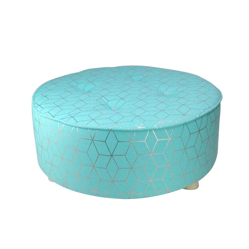 20" Blue and Copper Geometric Diamonds Print Round Foot Stool