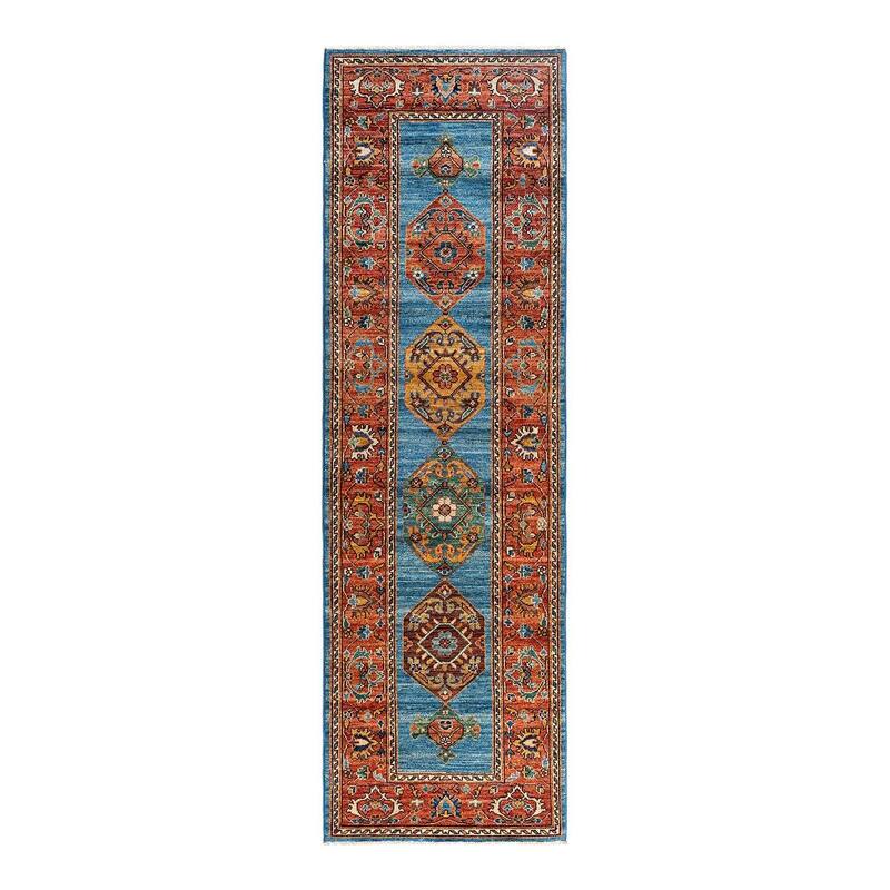 Serapi One-of-a-Kind Hand-Knotted Runner Rug - Light Blue, 2' 7" x 8' 7" - 2' 7" x 8' 7"