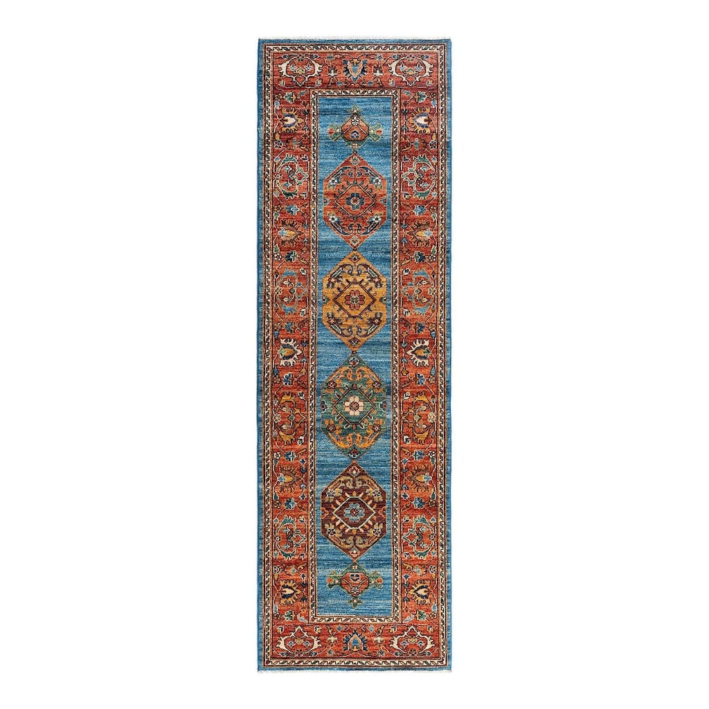 Serapi One-of-a-Kind Hand-Knotted Runner Rug - Light Blue, 2' 7" x 8' 7" - 2' 7" x 8' 7"