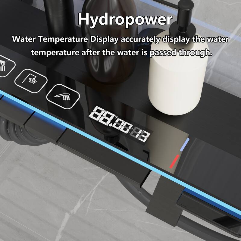 4-In-1 Rainfall Shower System with LED Temperature Display, Gunmetal Gray Shower Faucet Set with Handheld Shower, Spray Gun