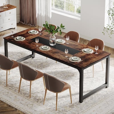 71" Industrial Dining Table for 6-8 People, Rustic Rectangular Kitchen & Dining Room Table with Heavy-Duty Metal Frame
