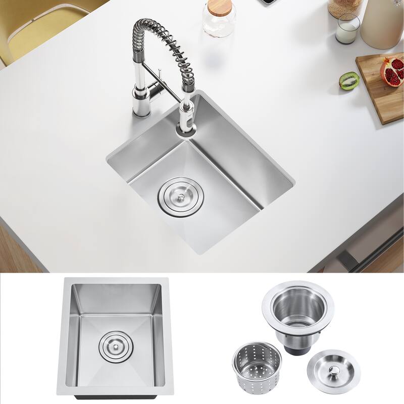 Undermount Single Bowl Stainless Steel Kitchen Sink Medium Basin With Strainer