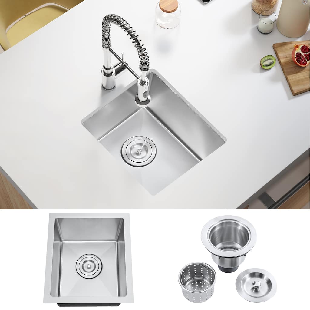 Undermount Single Bowl Stainless Steel Kitchen Sink Medium Basin With Strainer