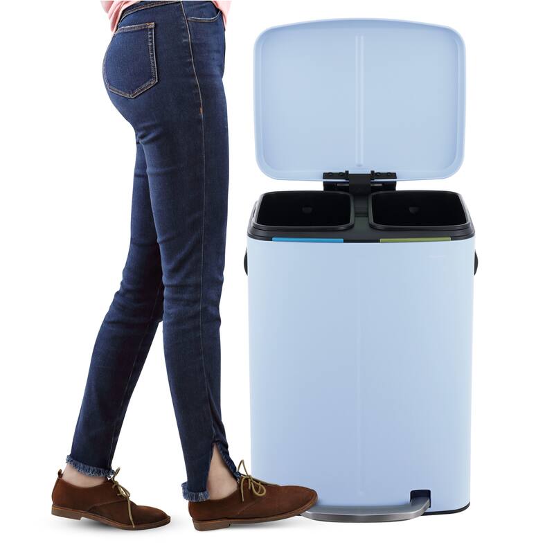 happimess 10.6-Gallon Double Bucket Trash Can with Soft Close Lid