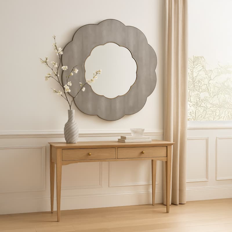 Varaluz Scallop Wall Mirror - Gray Shagreen/Weathered Brass
