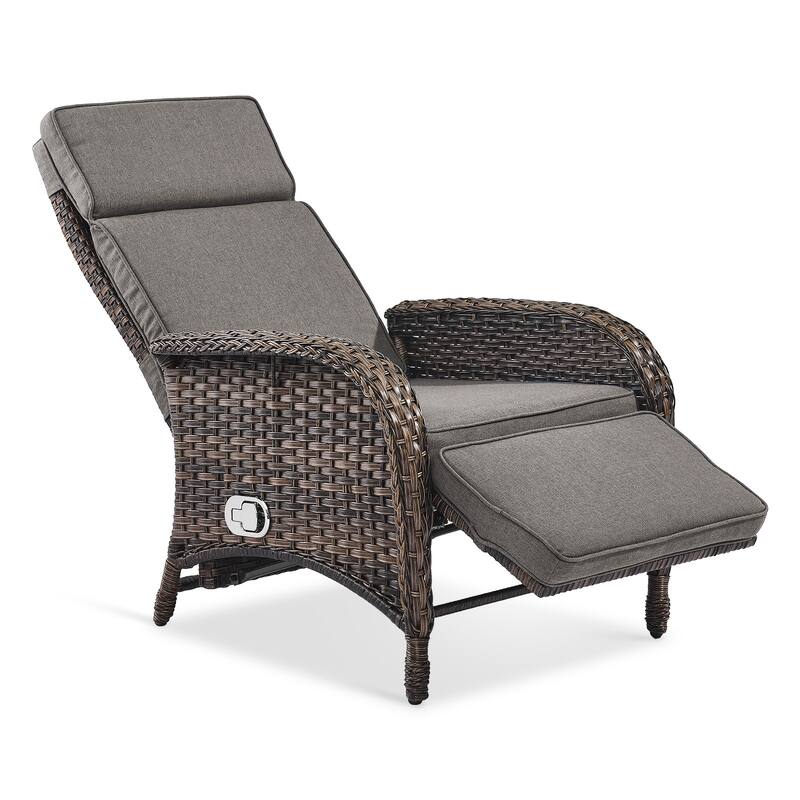 Outdoor Wicker Reclining Lounge Chair Patio Rattan - Brown