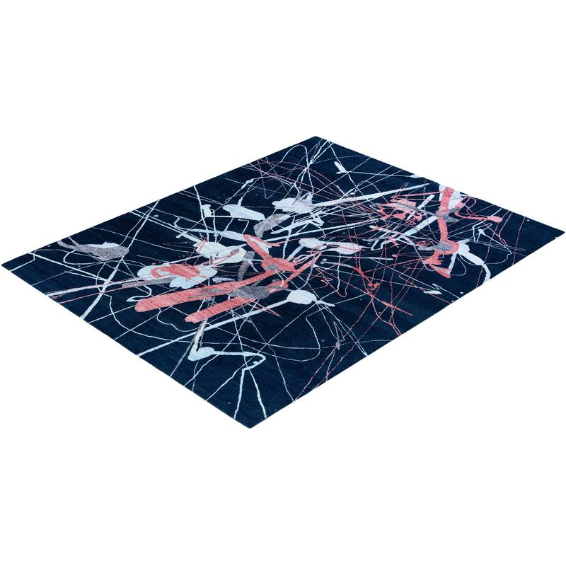 Modern One-of-a-Kind Hand-Knotted Area Rug - Navy, 8' 0" x 10' 1" - 8' 0" x 10' 1"