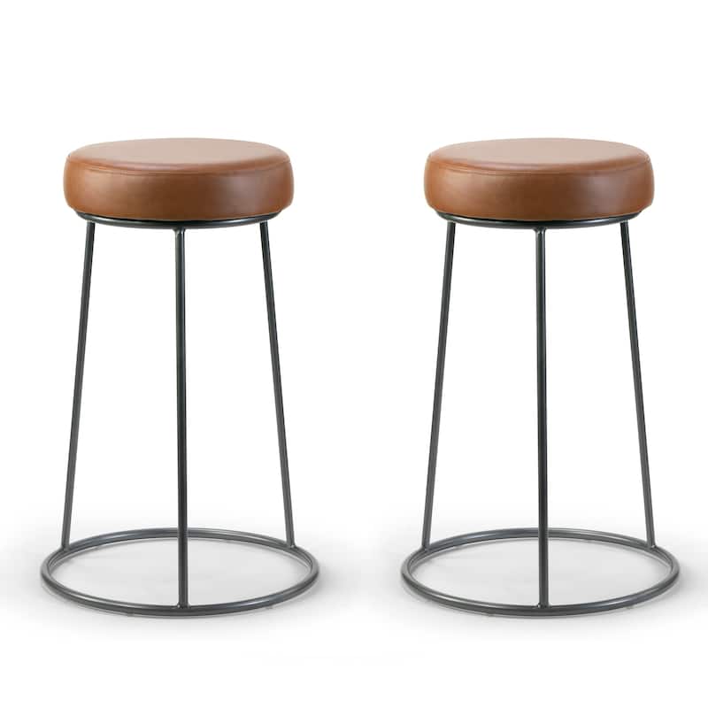 Amie Cappuccino Brown Faux Leather Backless Counter Stool with Gunmetal Grey Frame (Set of 2)