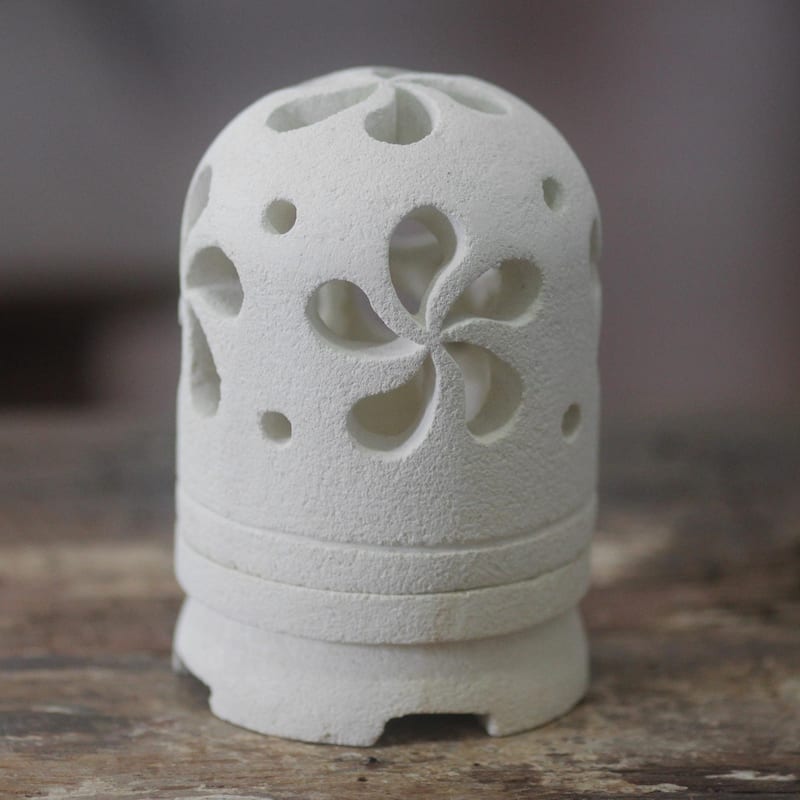 Novica Handmade Jasmine Glow Limestone Tealight Candleholder