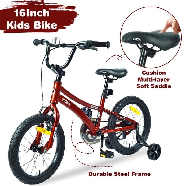 slide 2 of 5, Kids Bike, Kids' Bicycle with Training Wheels, Red Red - 5-7 Years