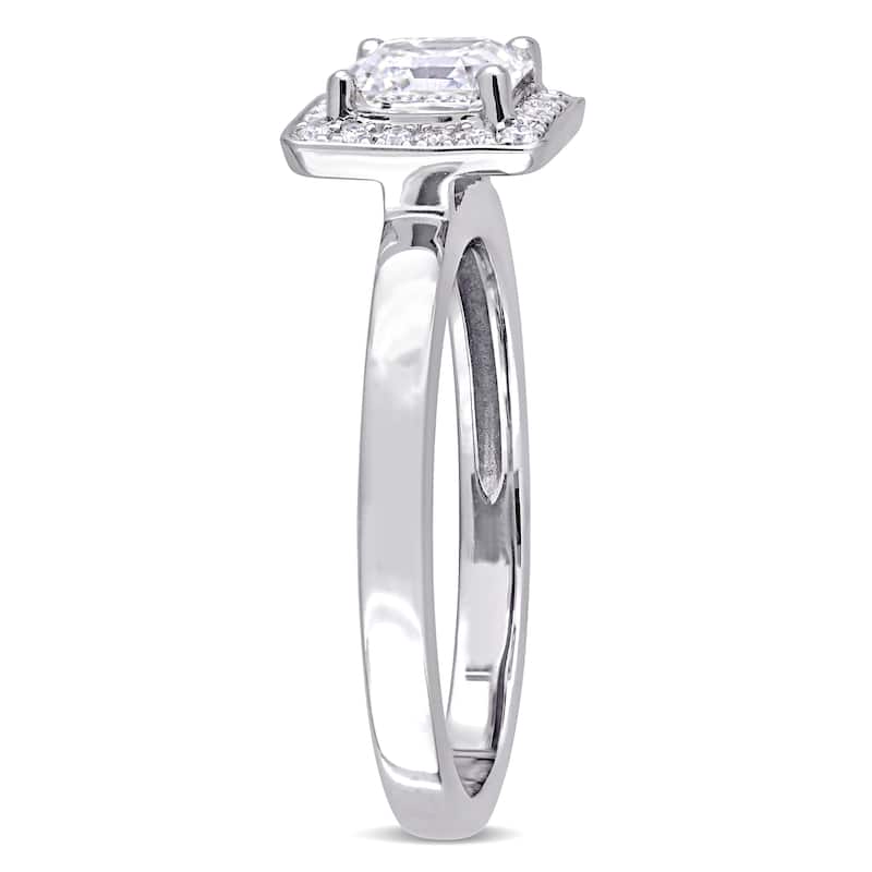 Miadora 1ct TDW Asscher and Round Diamond Halo Engagement Ring in 14k White Gold