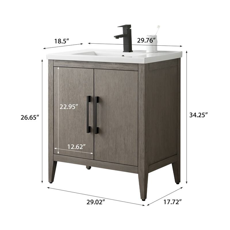 Vanity Art 20" or 24" or 30" Single Sink Bathroom Vanity Cabinet with Ceramic Top
