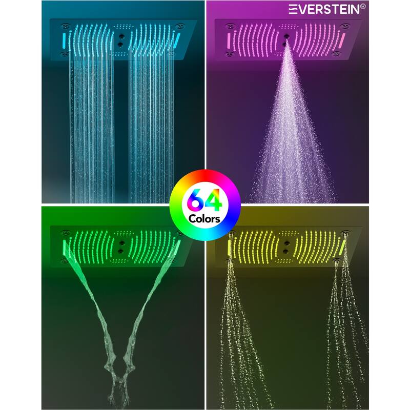 Shower Faucet System 28"*16" Ceiling Mount Shower Head with 4 Spray Mode Body Jets Handheld Spray LUXURY LED