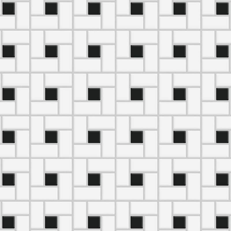Merola Tile Spiral Black and White 12-5/8" x 12-5/8" Porcelain Floor and Wall Tile