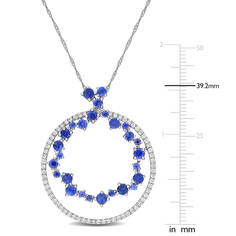 Miadora 5/8ct Diamond TDW 2 7/8ct TGW Blue Sapphire Fashion Necklace in 14k White Gold