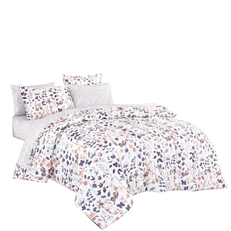 7 pieces floral bed in a bag comforter set