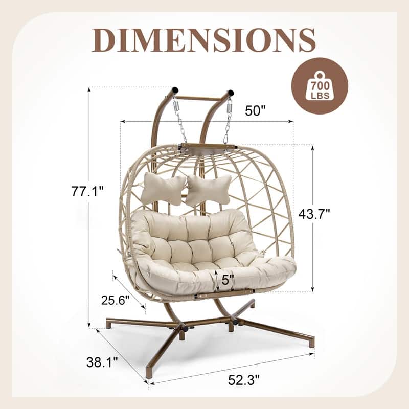 FINCATI Outdoor Double Egg Chair, 700 lbs Indoor Double Egg Chair Swing, Oversized Swing Chair, Cozy Hanging Egg Chair