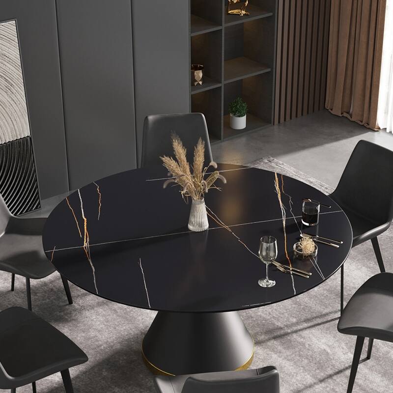 59.05 in. White Modern Round Sintered Stone Dining Table with Carbon Black Base