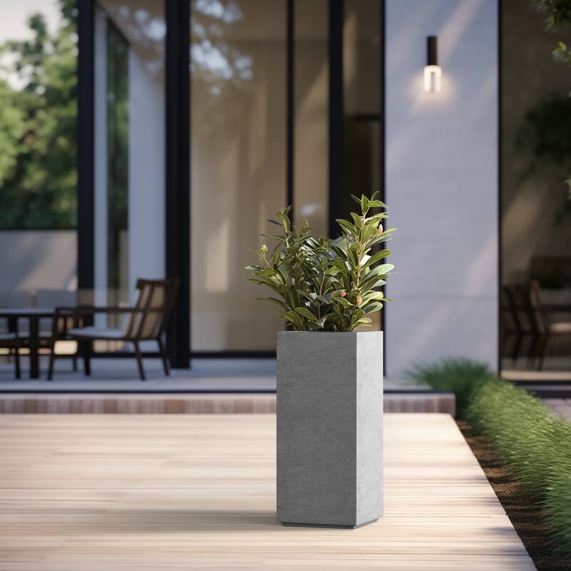 Tall Concrete Rectangle Plant Boxes / Large Indoor and Outdoor Flower Planters - 24 Inch High - Stone Finish