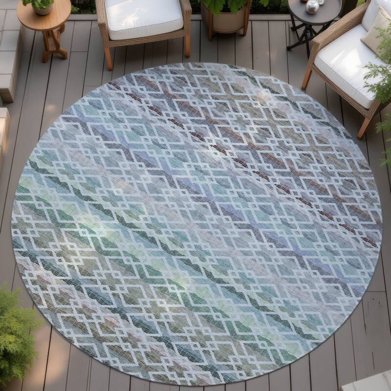 Machine Washable Indoor/ Outdoor Cabo Stripe Chantille Rug - Sky - 8' x 8'